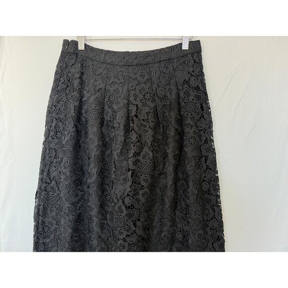 Garnet Hill Scalloped Lace Midi Skirt Womens Size 6 Pleated Black Whimsigoth - Picture 6 of 12